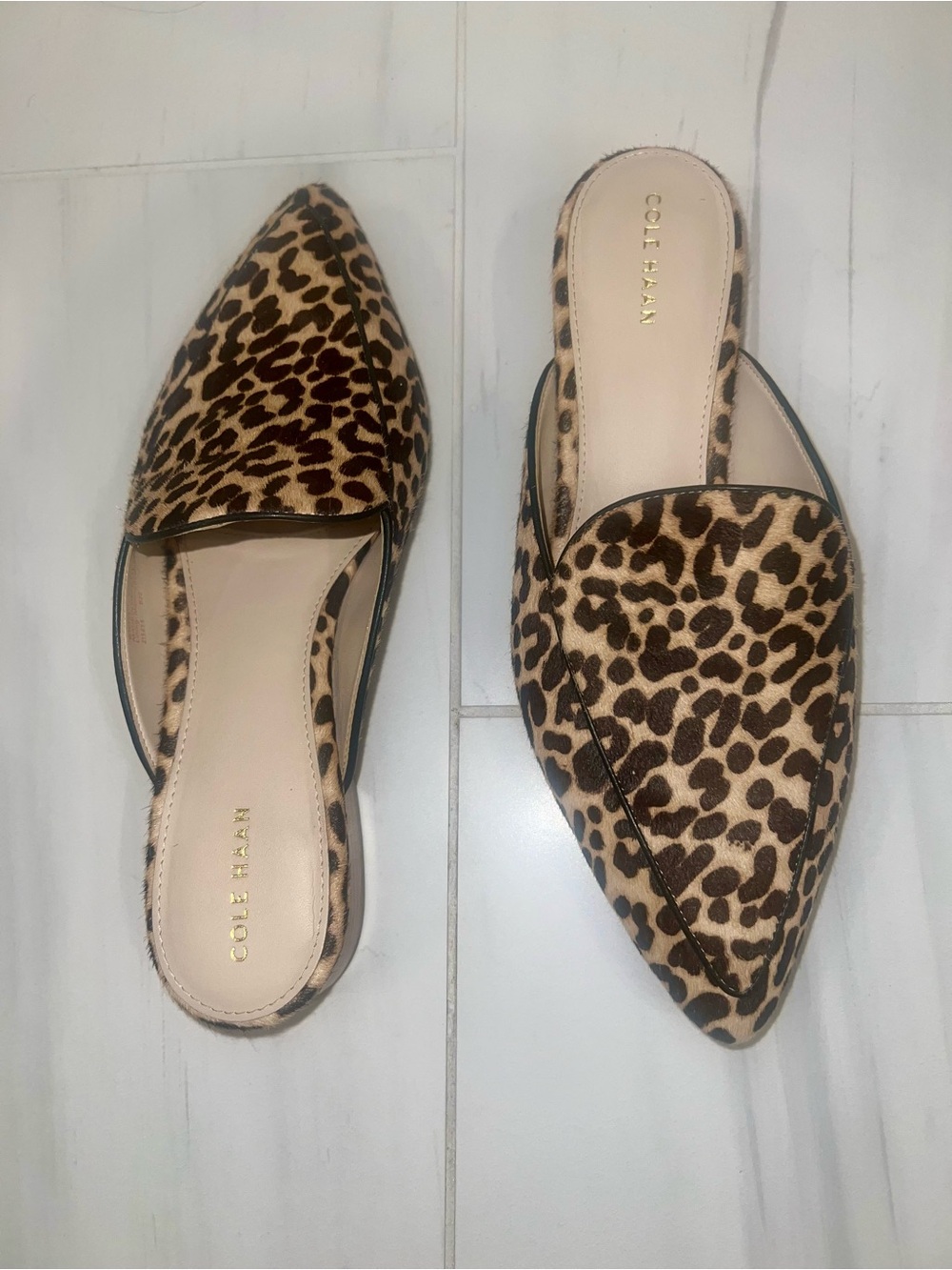 Cole Haan Leopard Calf-Hair Slip-On Mules in Tan & Black NEW WITHOUT TAGS - Picture 3 of 10
